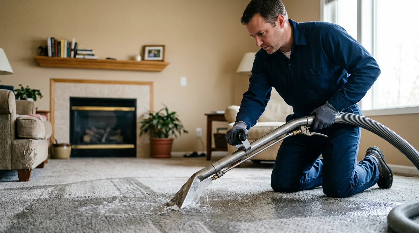 Water damage restoration technician working near Beverly, MA